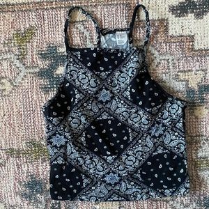 Divided high-neck blue paisley cropped tank